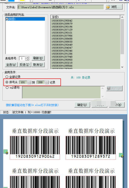 條碼軟件生成抽獎(jiǎng)入場(chǎng)券上垂直流水條碼的操作教程截圖