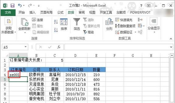 excel2013設(shè)置單元格輸入長度數(shù)據(jù)的操作方法截圖