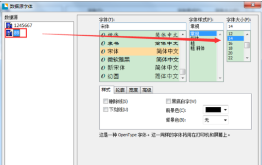 BarTender調(diào)整數(shù)據(jù)源字體大小的方法步驟截圖