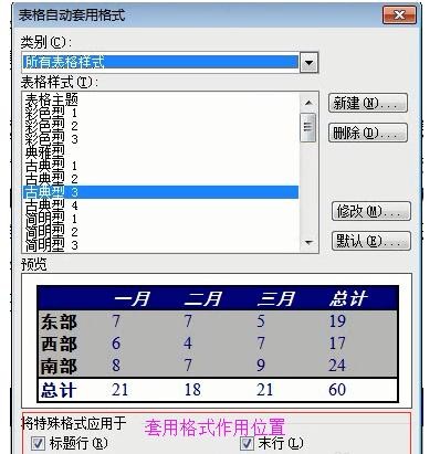 word2003表格中自動套用格式的設(shè)置方法介紹截圖